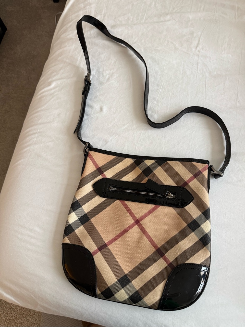 Burberry Black Trim Plaid Crossbody Bag - Beige/Black
